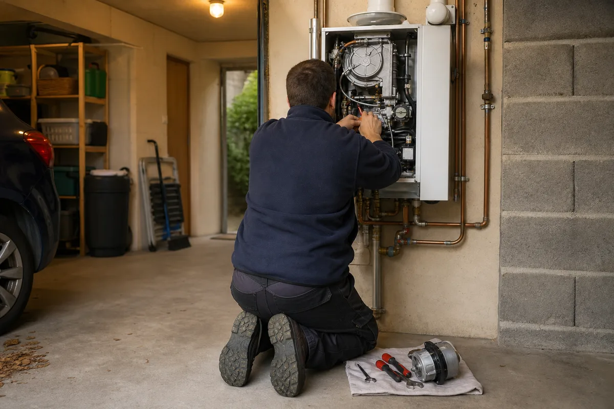 Réparation d’une chaudière gaz à condensation dans un garage un week-end
