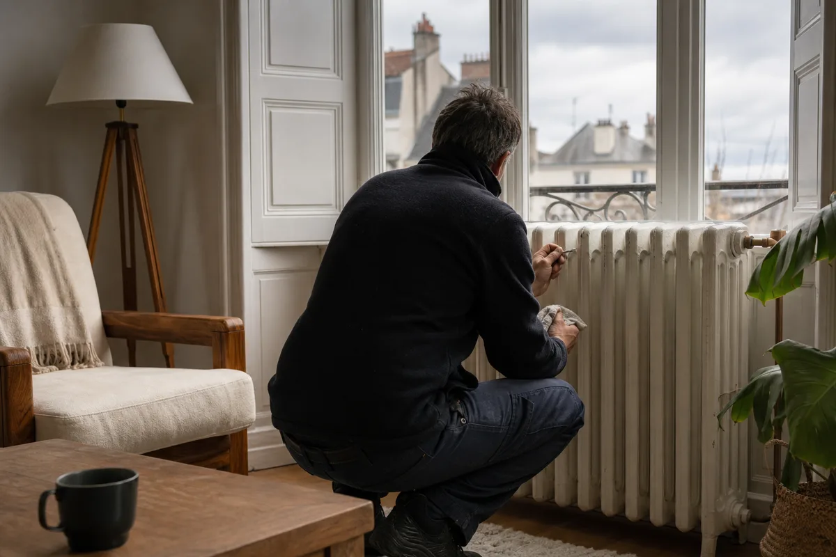 Radiateur froid vérifié lors d&rsquo;un dépannage de chaudière un dimanche d&rsquo;hiver